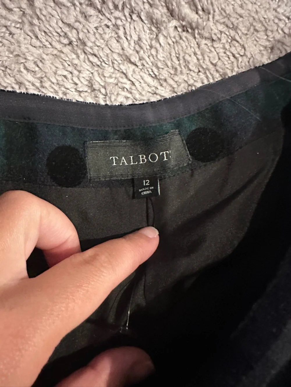 Talbots Plaid Green and Black Polka Dot A-Line Skirt Blackwatch Plaid